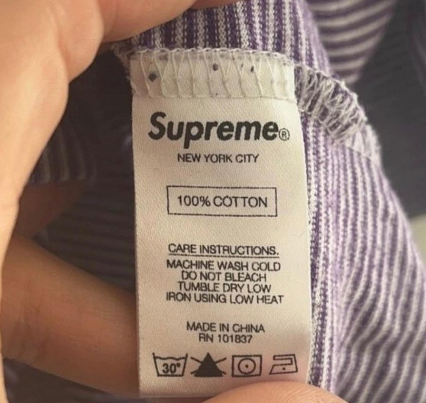 SS17 Supreme Micro Stripe Tee Purple Size L