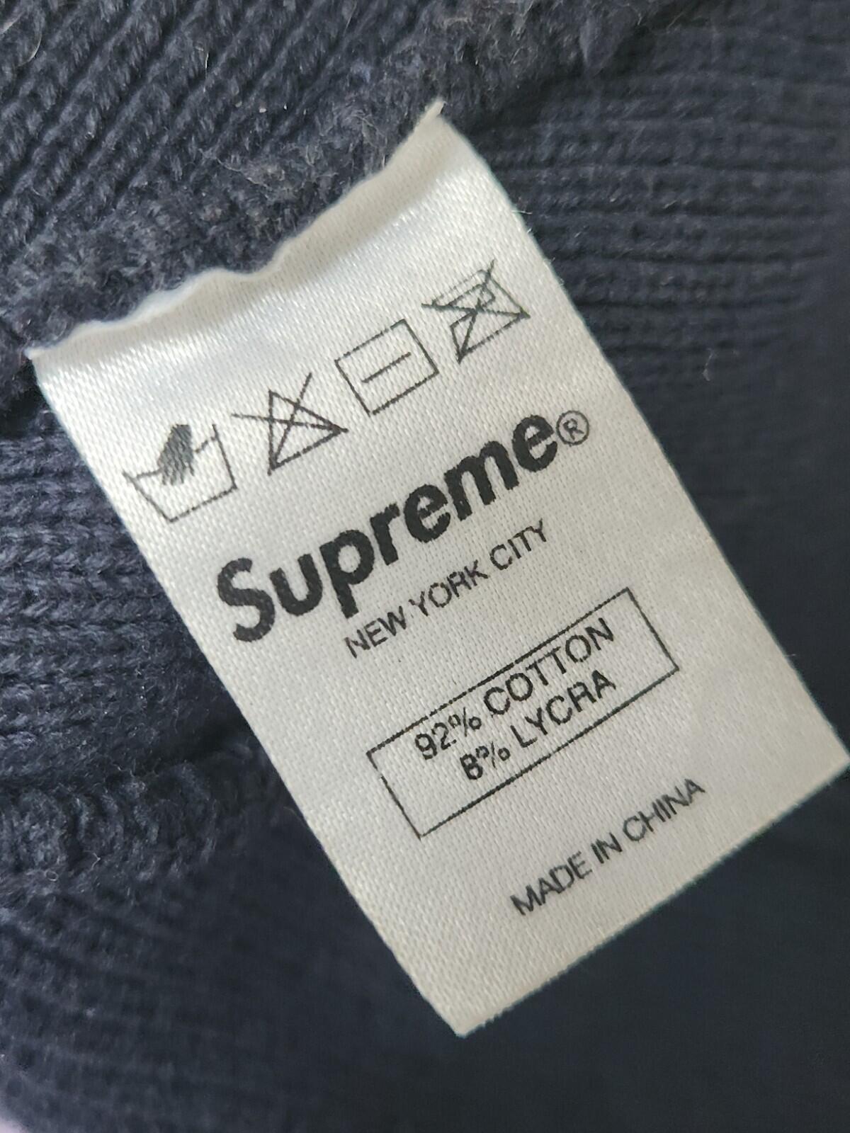 SS14 Supreme Solid Beanie cotton lycra small box logo vintage Rare Hat Navy 2014