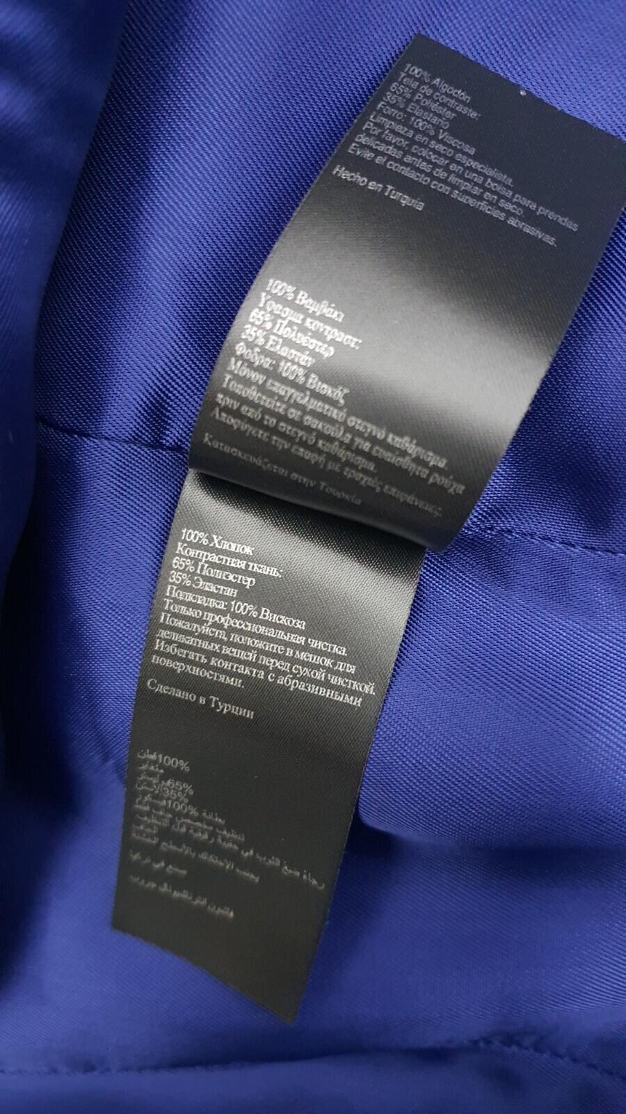 KAREN MILLEN Moleskin Mantel mit silbernen Metallapplikationen, Blau, Größe DE 36, UVP £210