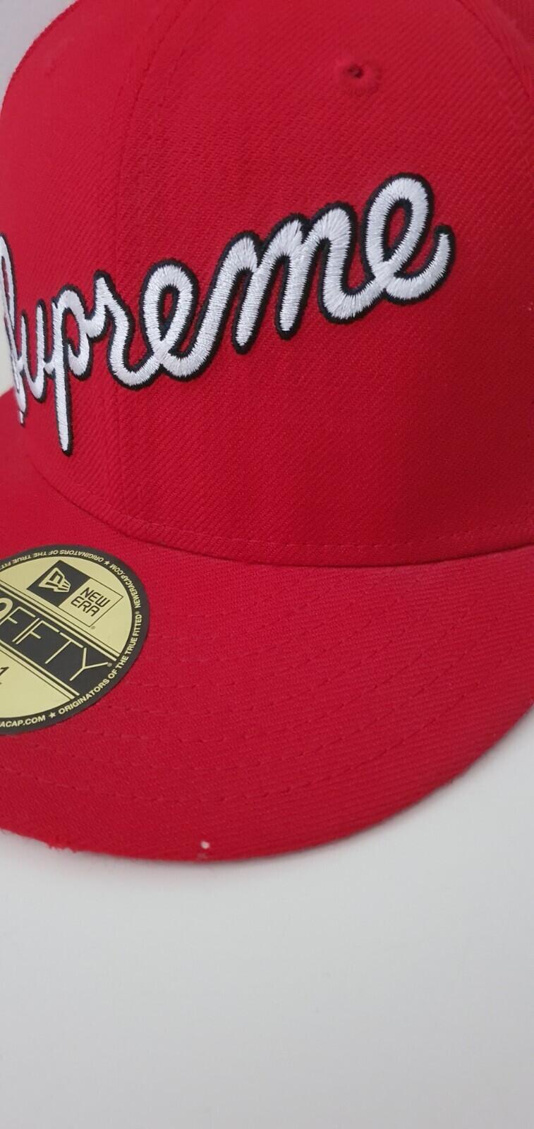 SS12 Supreme NO 1 Script New Era 59fifty fitted cap size 7 1/8 Red hat Vintage