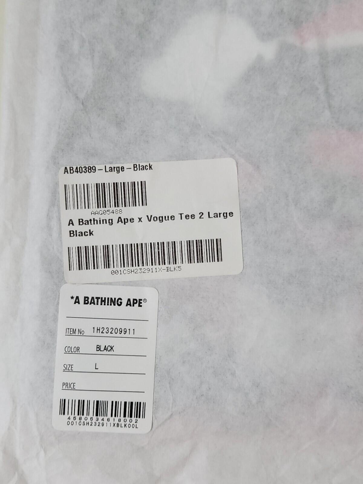 A Bathing Ape x Vogue 2 Ape Head Tee SS22 size L large black t-shirt BAPE New
