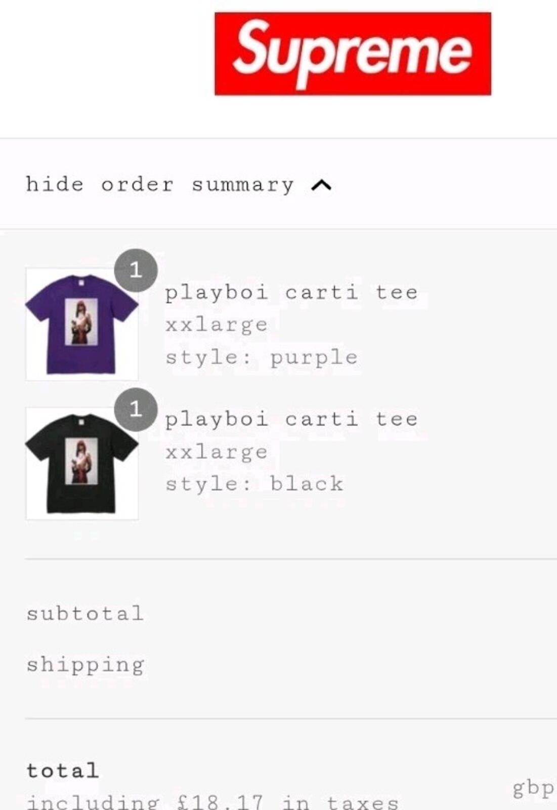 FW25 Supreme Playboy Carti Photo Tee Purple Size XXL