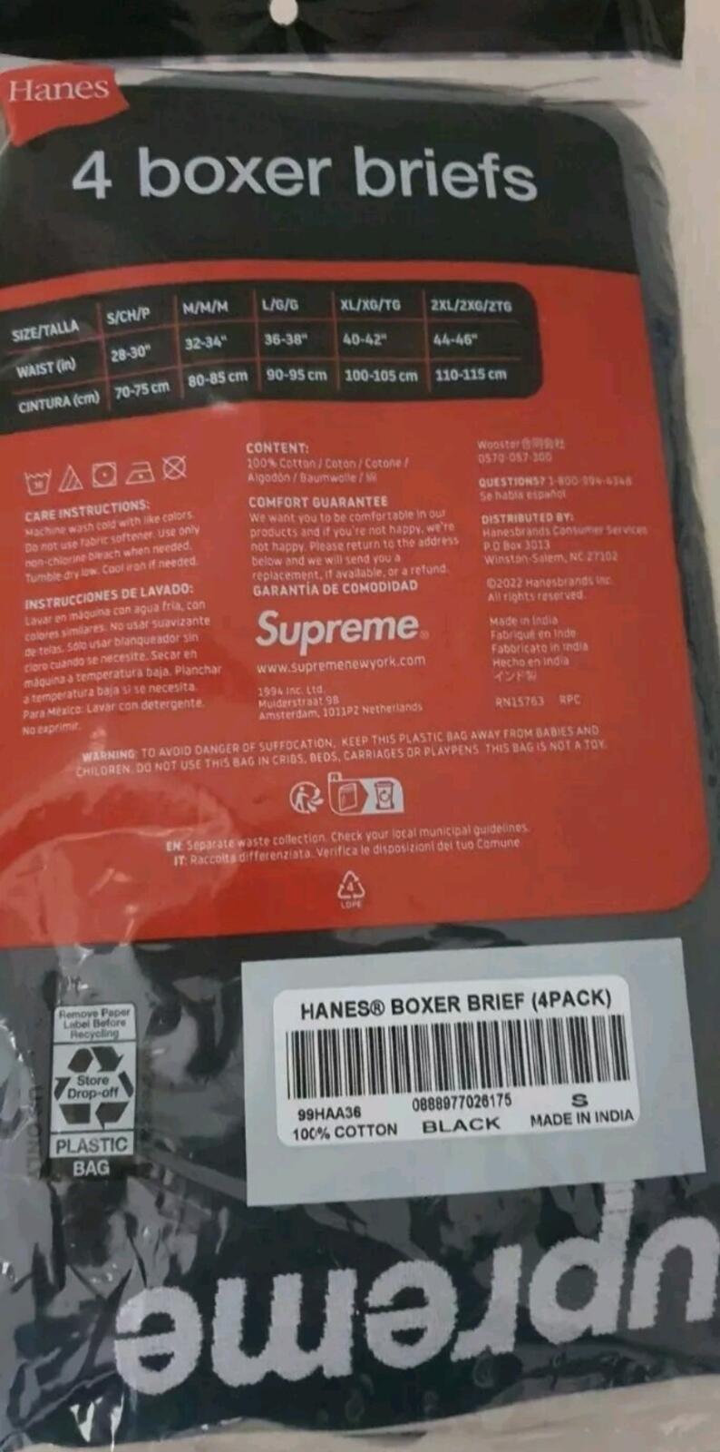 FW24 Supreme Hanes boxer briefs (4pack)Size S Small Black Underwear