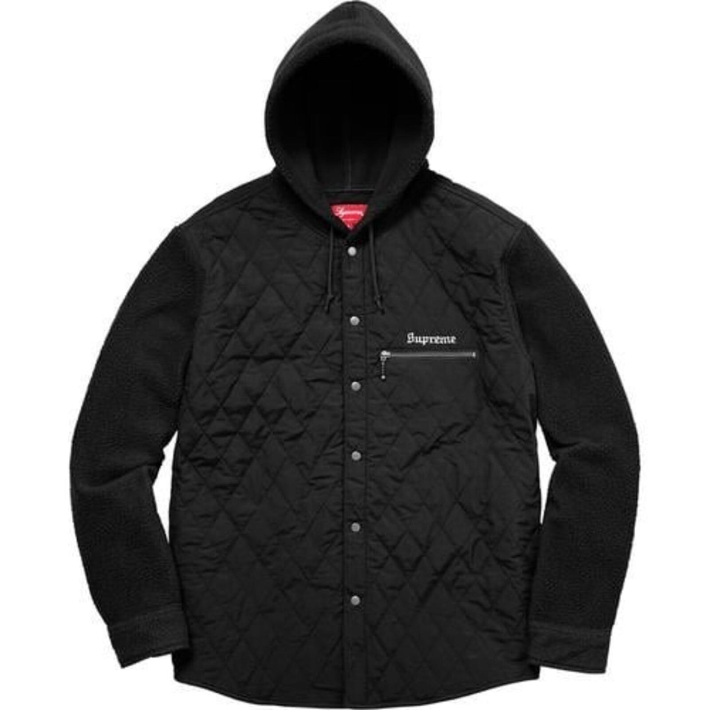 FW17 Supreme Hooded Fleece Nylon Shirt Black Top Jacket