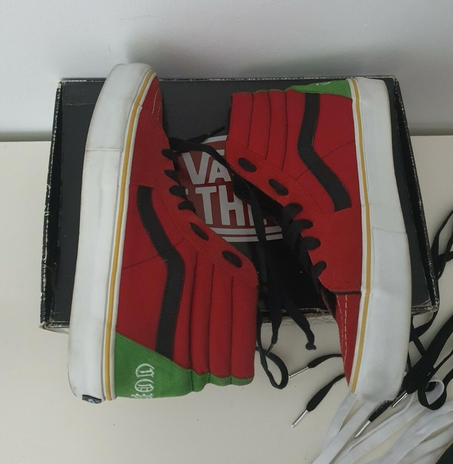 SS08 Supreme Bad Brains Vans Sk8-Hi Red/Green US 8.5 EUR 41 UK 7.5 Vintage 2008