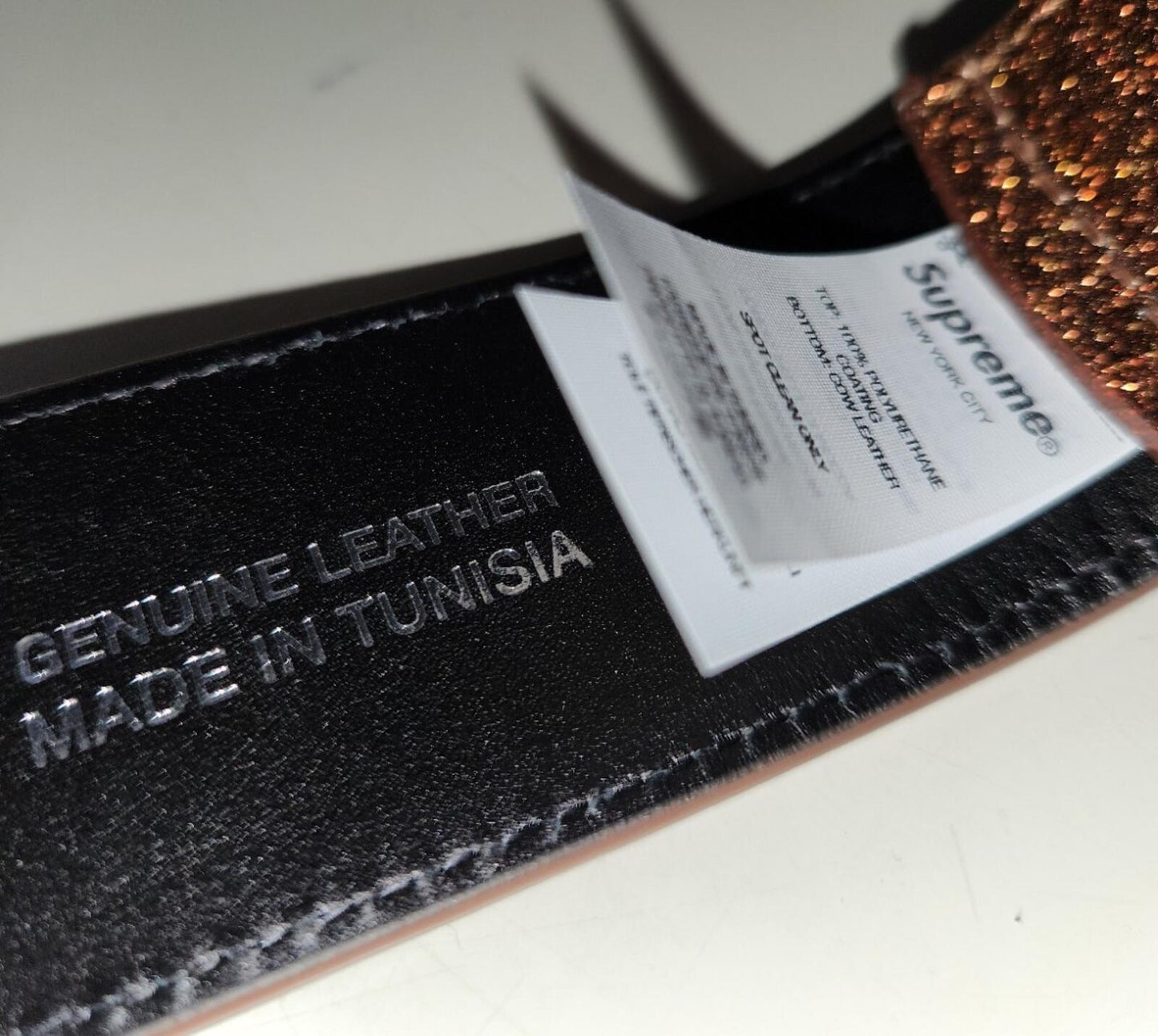 FW22 Supreme Glitter Vinyl Ranger Belt Size M Medium Brown Leather New Accessory