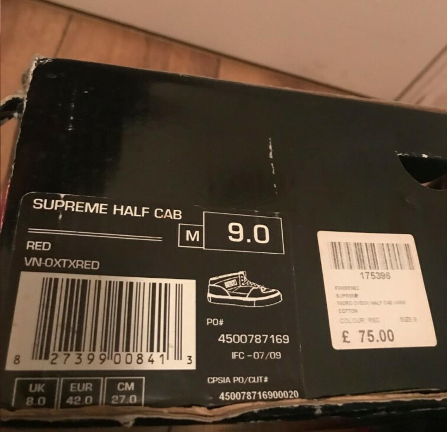 FW09 Supreme x Vans Micro Check Half Cab Red US 9 UK 8 EU 42