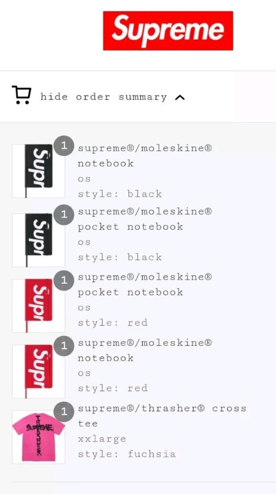FW24 Supreme Moleskine Pocket Notebook Negro