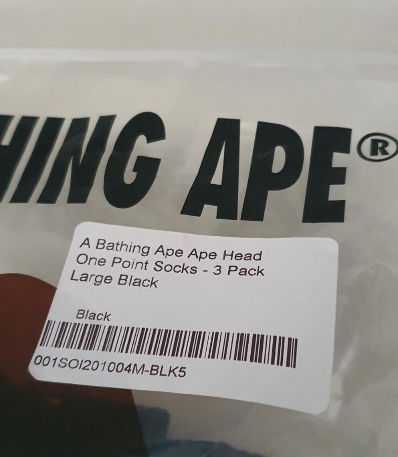 A BATHING APE Ape Head one point black socks 3 pack L large UK 9-11 Japan BAPE