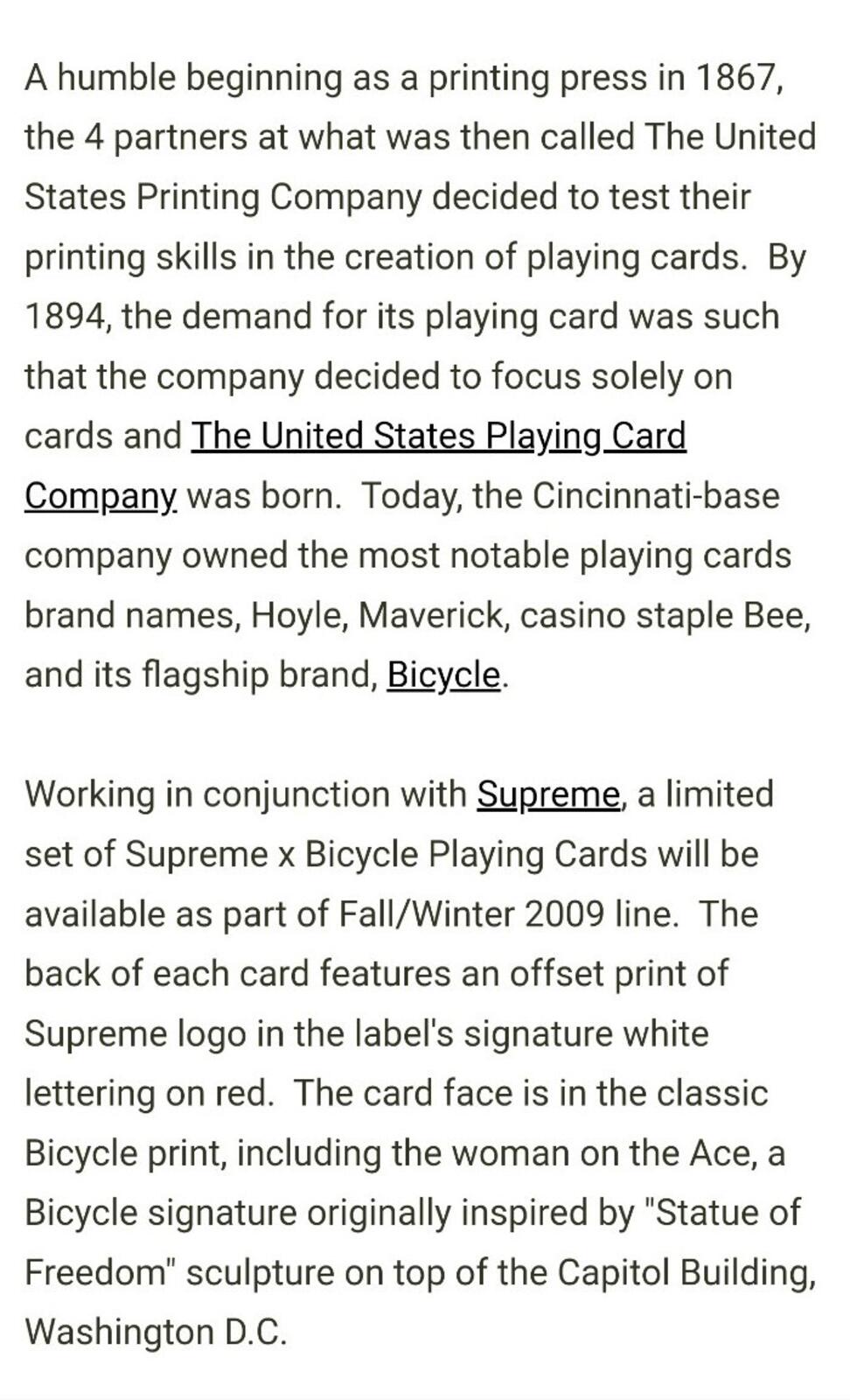 FW09 Supreme x Bicycle Playing Cards vintage from 2009 SUP Very rare