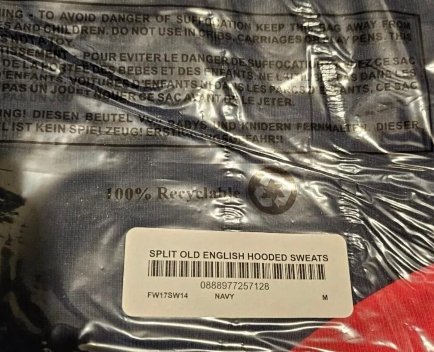 FW17 Supreme Split Old English Hooded Sweatshirt Medium Navy Hoodie Pullover New
