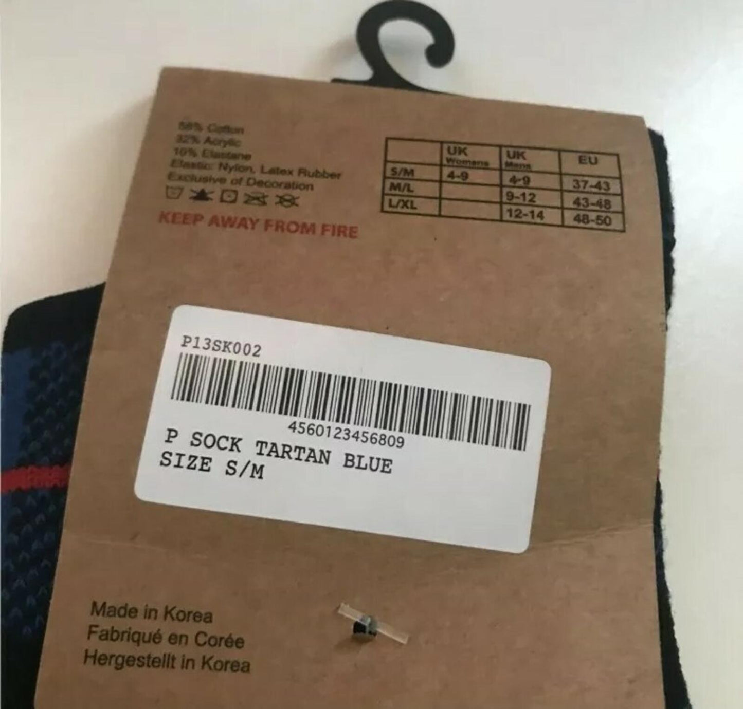AW17 Palace P Socks tartan blue sock size S/M small / medium New