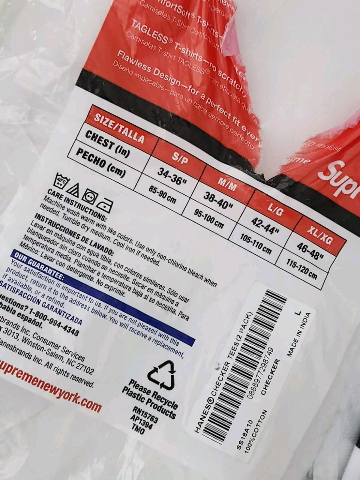 SS18 Supreme Hanes Checker Tagless Tee size L