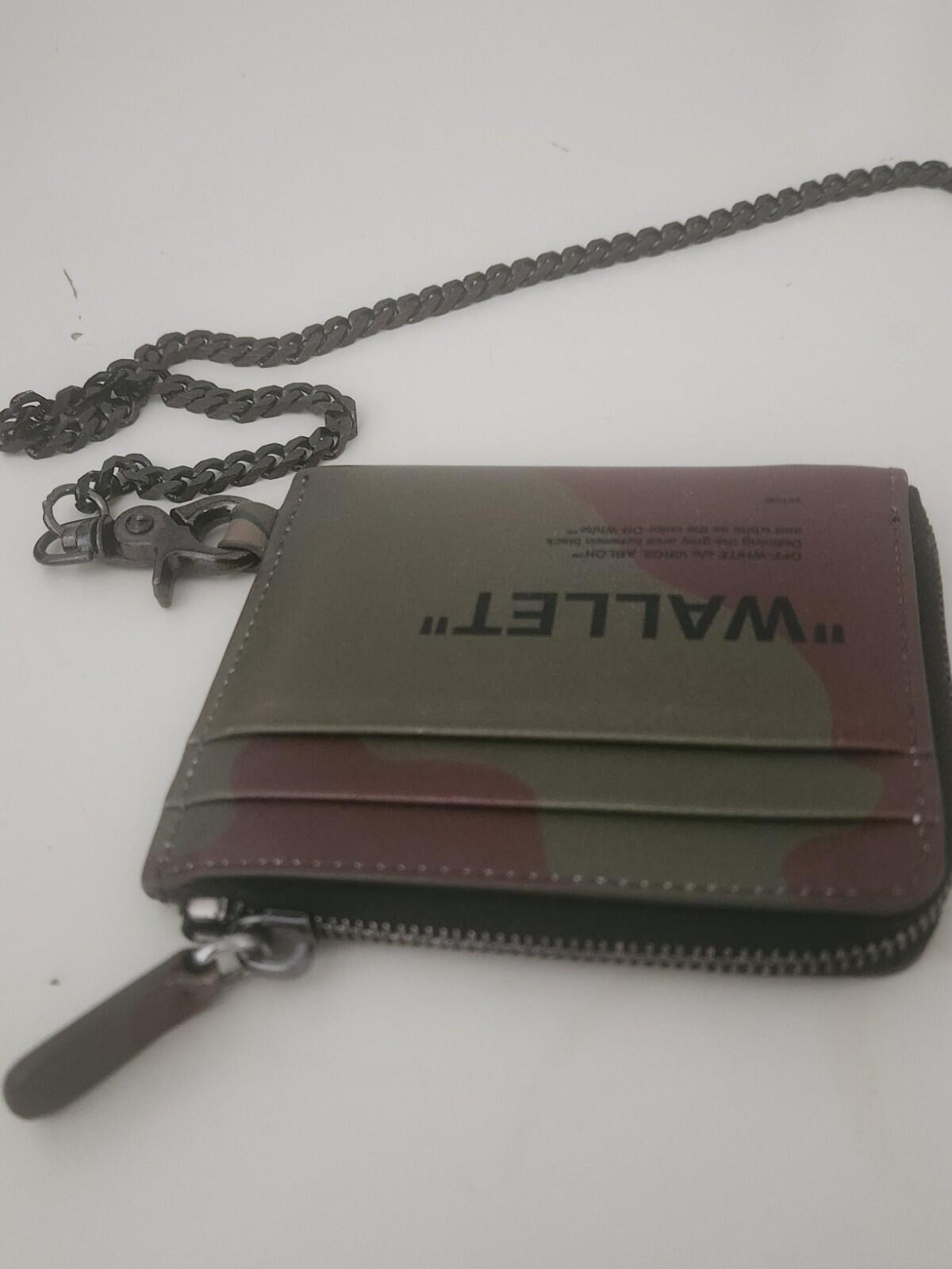 SS19 OFF-WHITE Camouflage Quote Chain Wallet RRP €225 Leather Made In Italy Bag