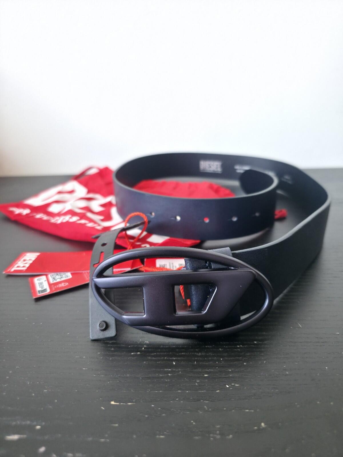 DIESEL 3.9cm Leather Belt with metallic Oval D buckle Black Size 85