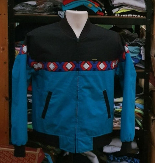 Chaqueta Supreme Trail SS17 S pequeña Teal con logo pequeño de caja y canesú acanalado de Jacquard gráfico