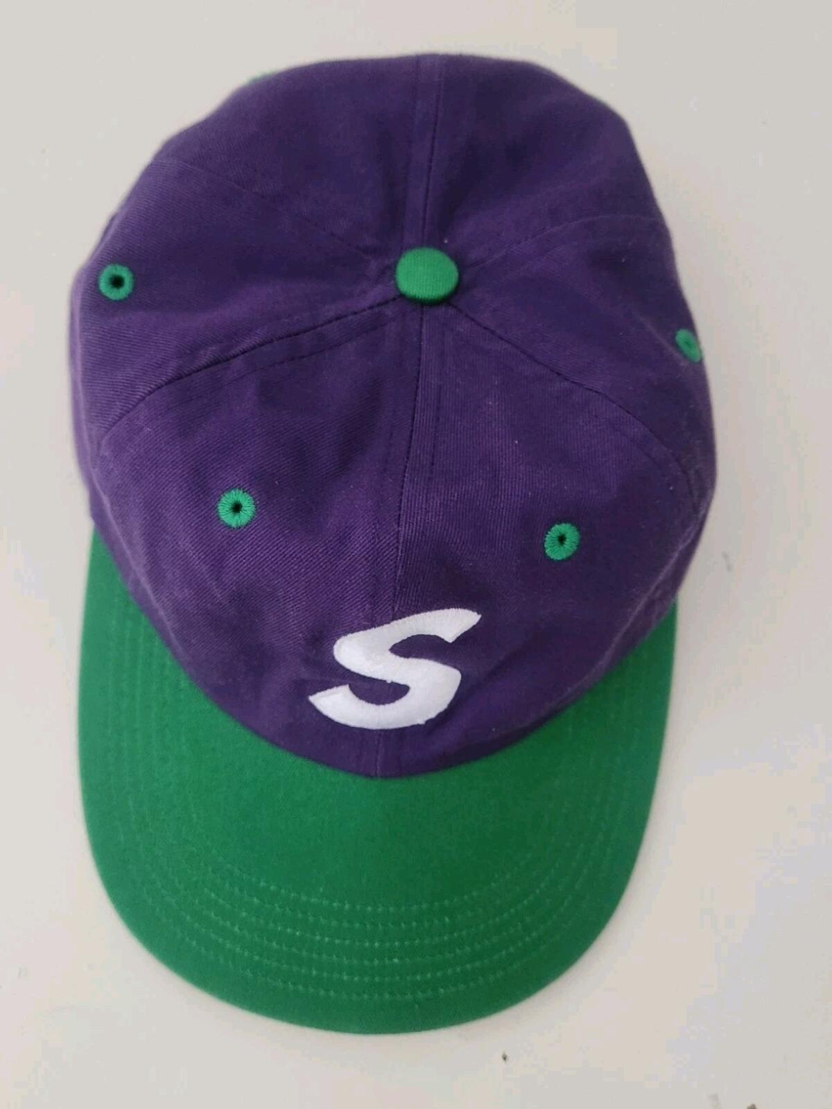SS16 Supreme 2-Tone Washed S Logo 6-panel Cap Purple Green