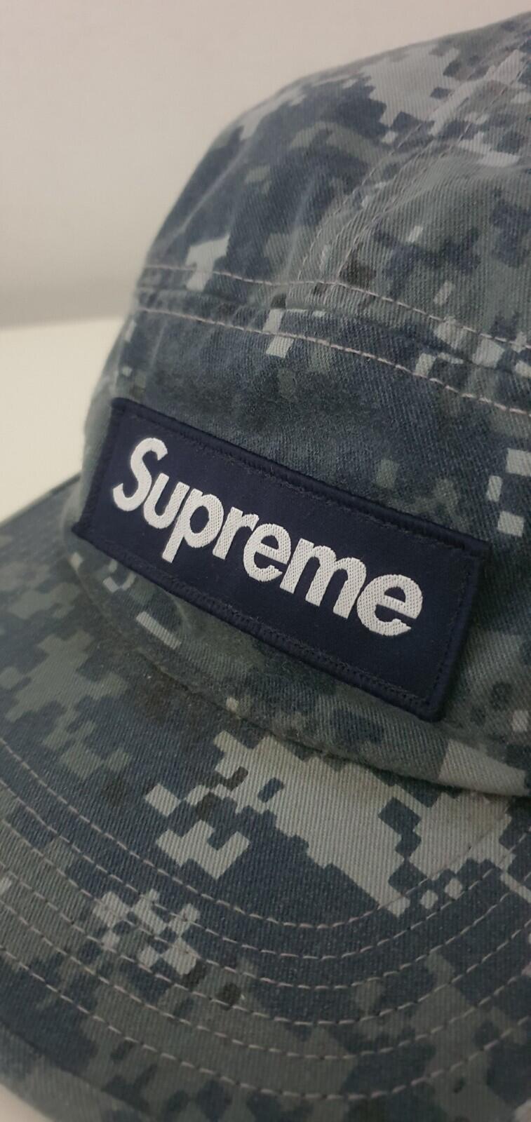 FW17 Supreme NYCO Twill camp cap Navy Digi Camo Hat box logo