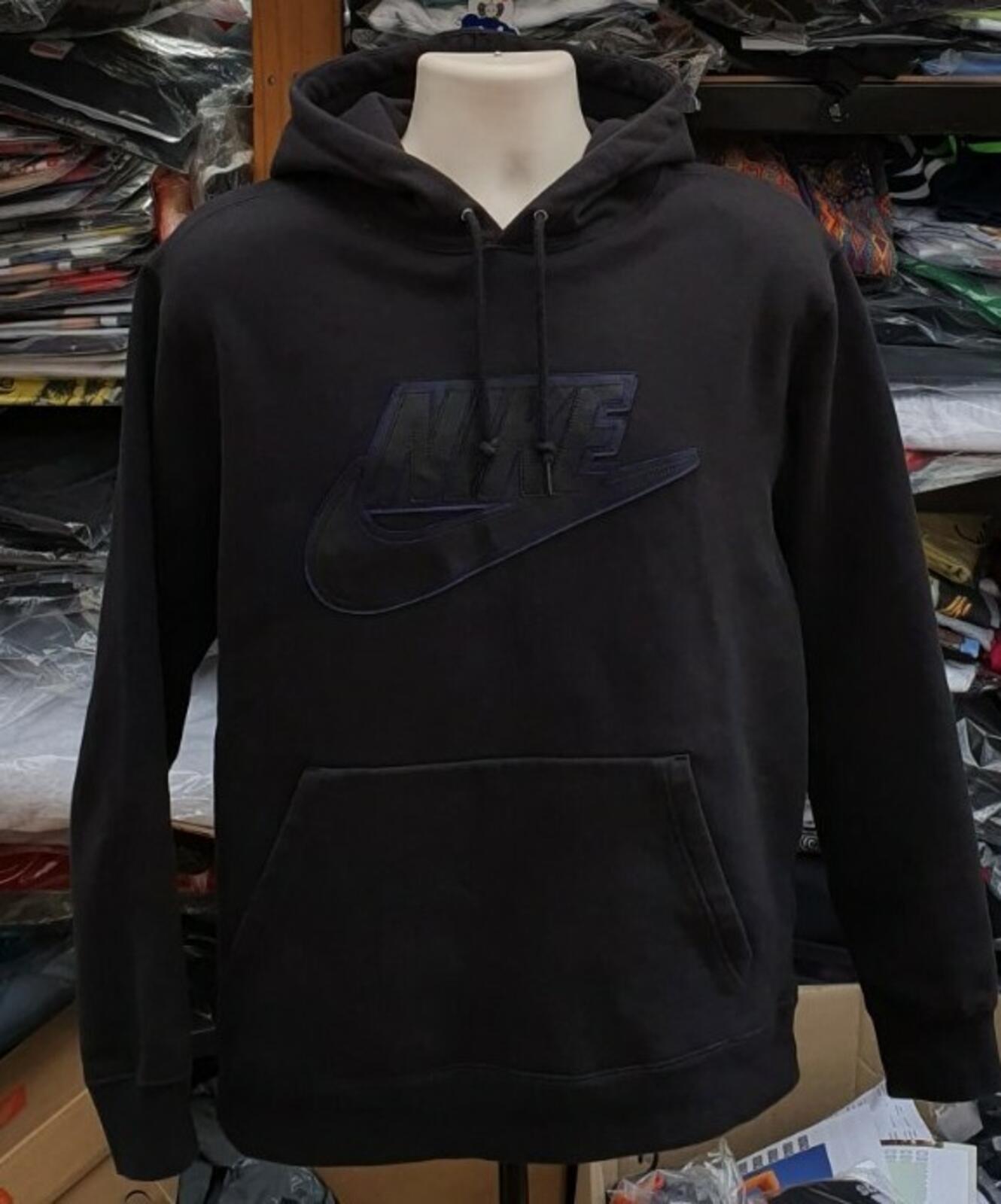 FW19 Supreme x Nike Leather Applique Hooded Sweatshirt Black Size M