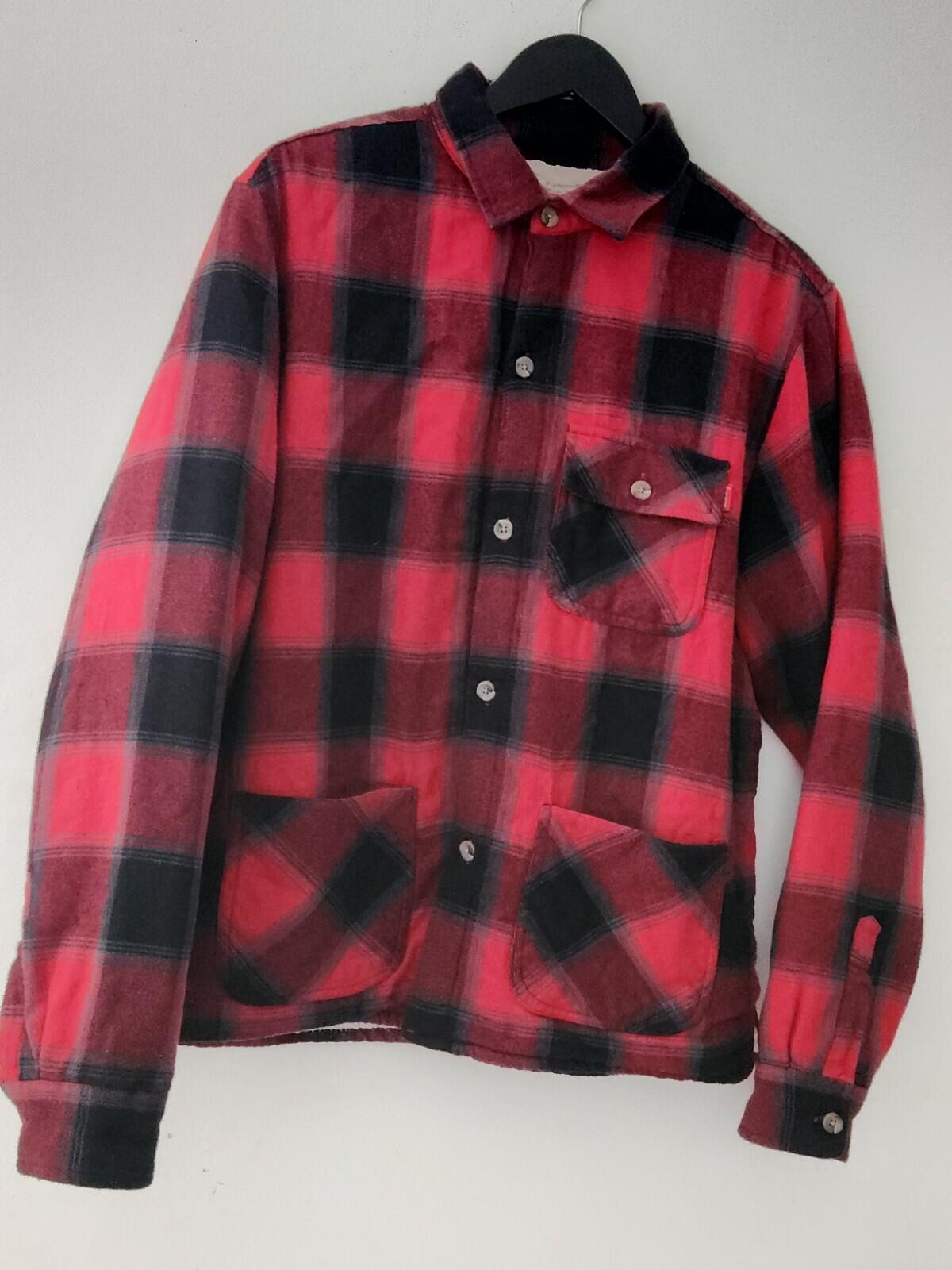 FW17 Supreme Buffalo Plaid Sherpa Lined Chore Shirt Size M Medium Red