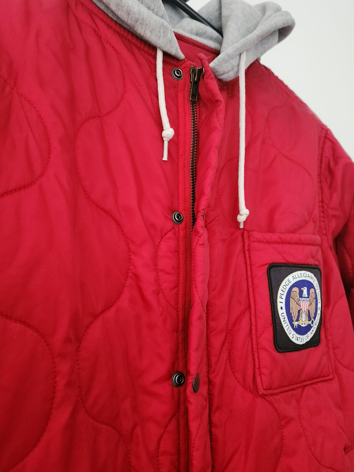 FW17 Supreme Quilted Liner Hooded Jacket M medium red I pledge allegiance coat