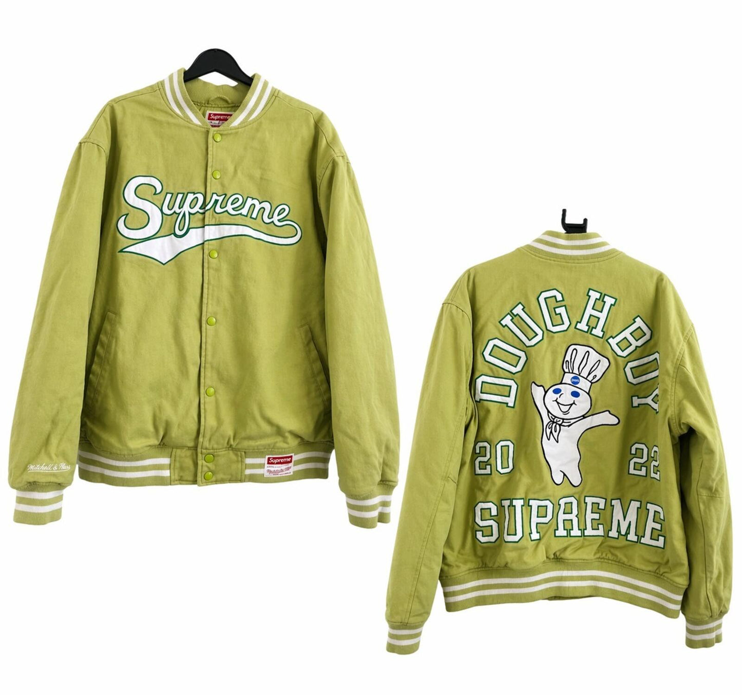 HW22 Supreme x Mitchell & Ness Doughboy Twill Varsity Jacket Grün Größe L