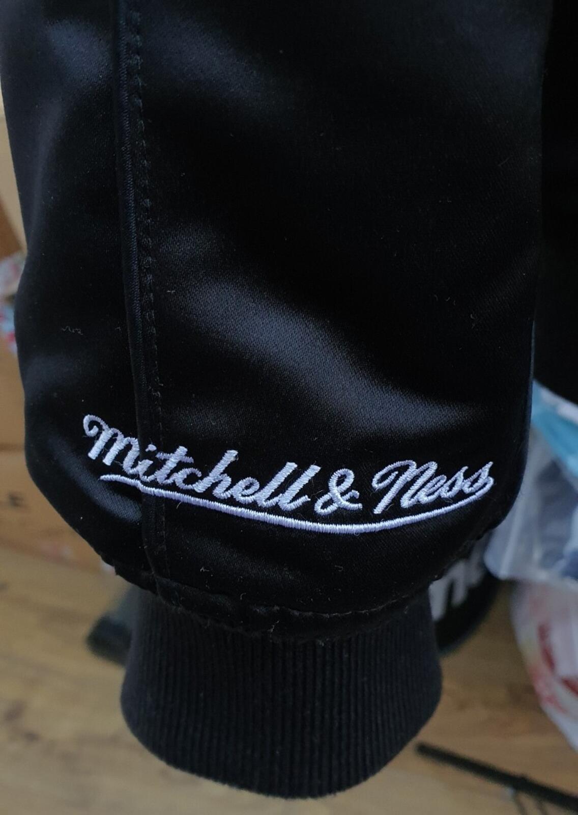 FW21 Supreme Mitchell & Ness logo varsity jacket black medium satin sequin logo