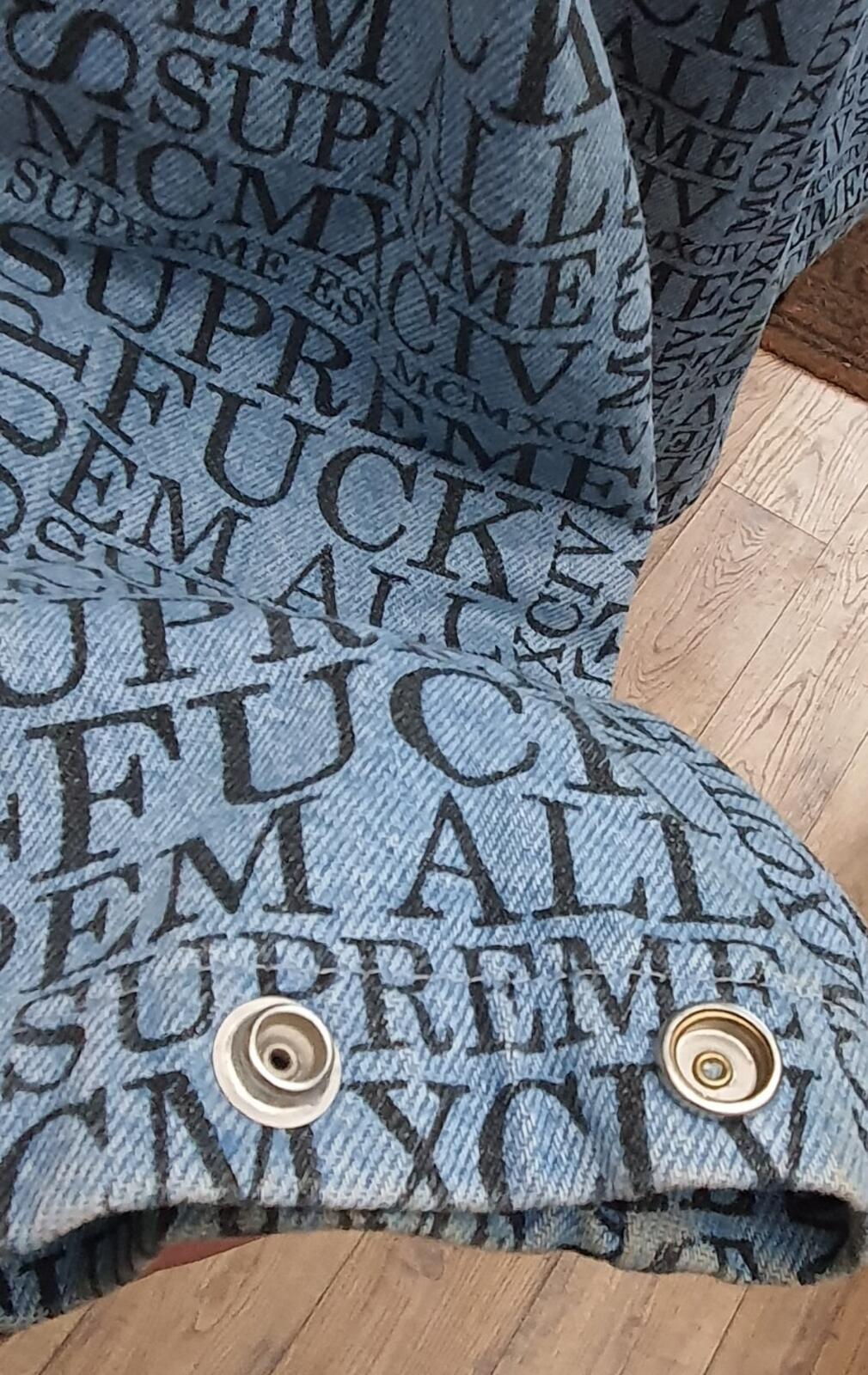 FW15 Supreme F UCK EM ALL Denim Hooded Pullover Blue Size S