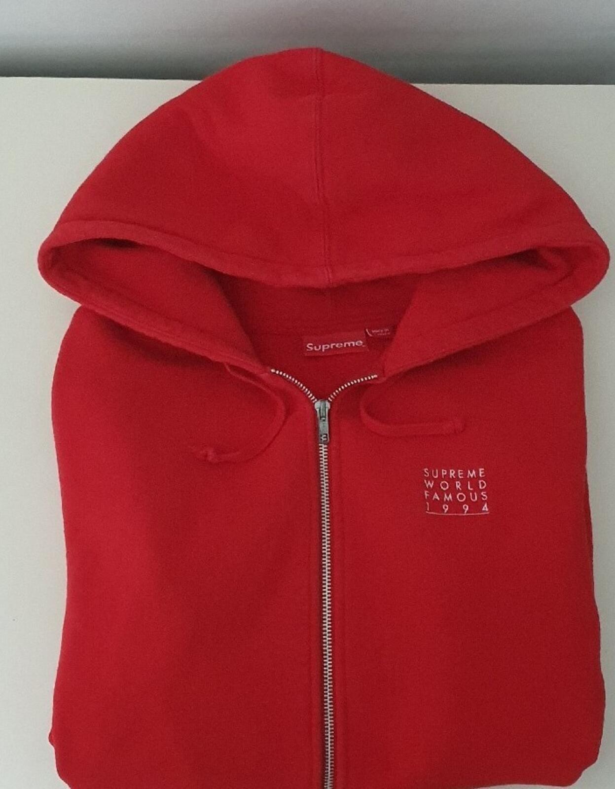 SS18 Supreme World Famous Zip Up Hooded Sweatshirt Red Size M