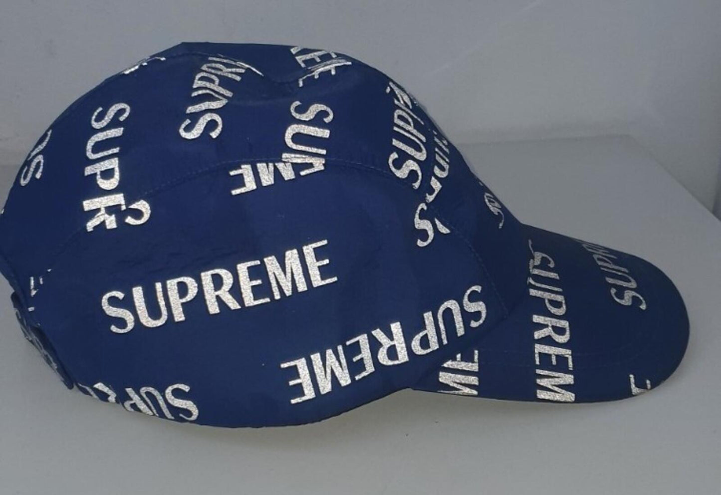 FW16 Supreme 3M Reflective Repeat Camp Cap Blau Hut Box Logo Wasserabweisend