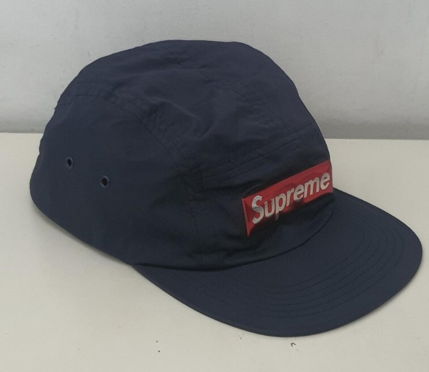 FW17 Supreme Liquid Metal Logo Camp Cap Navy