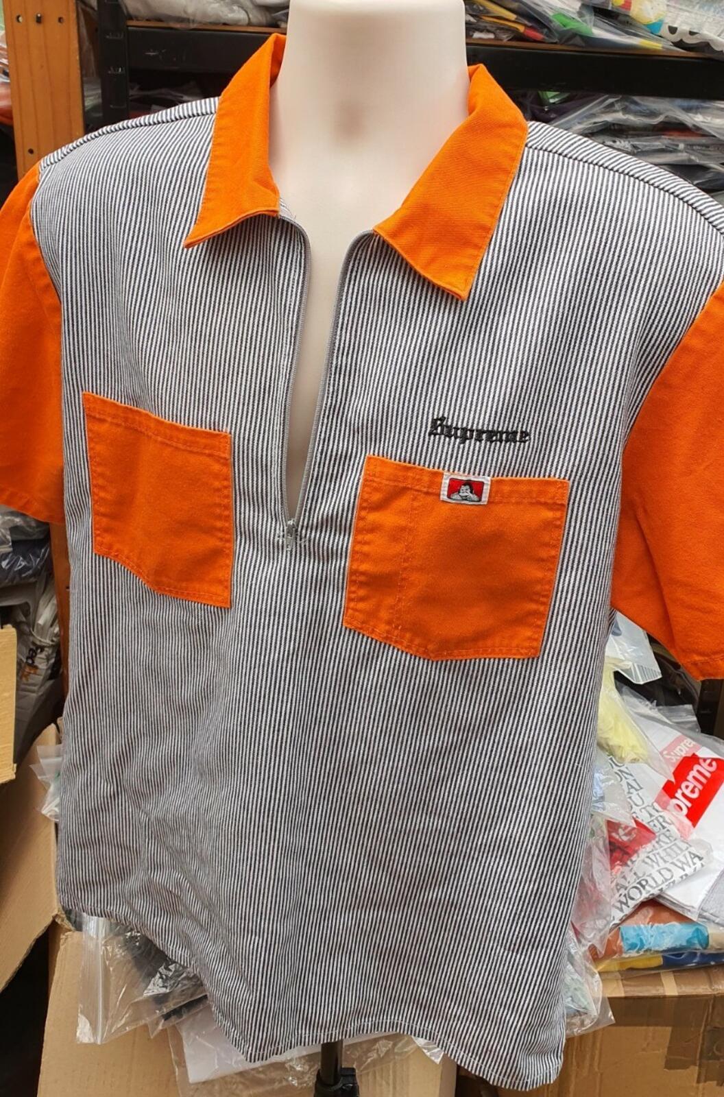 FW19 Supreme x Ben Davis short sleeve work shirt hickory stripe orange M Medium