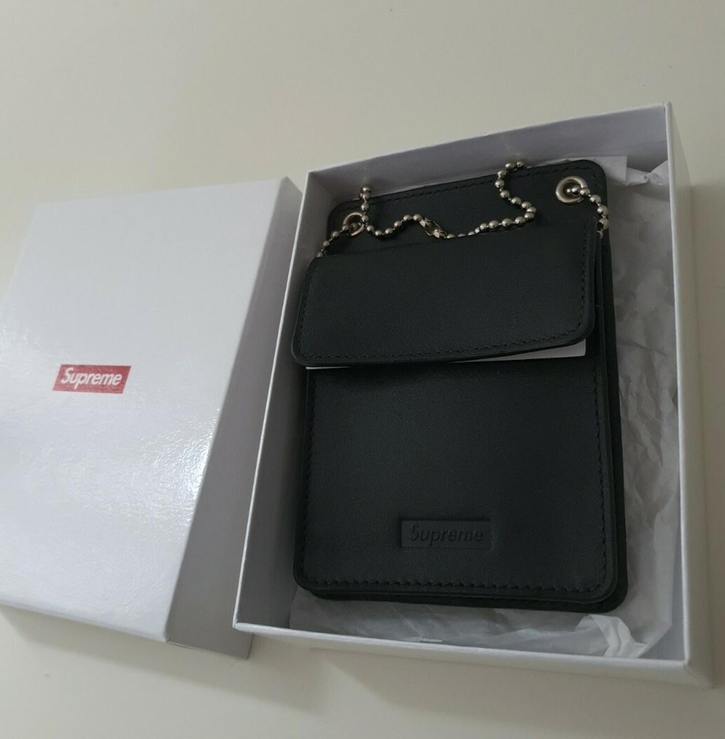 FW18 Supreme leather black ID holder small box logo wallet New Accessory