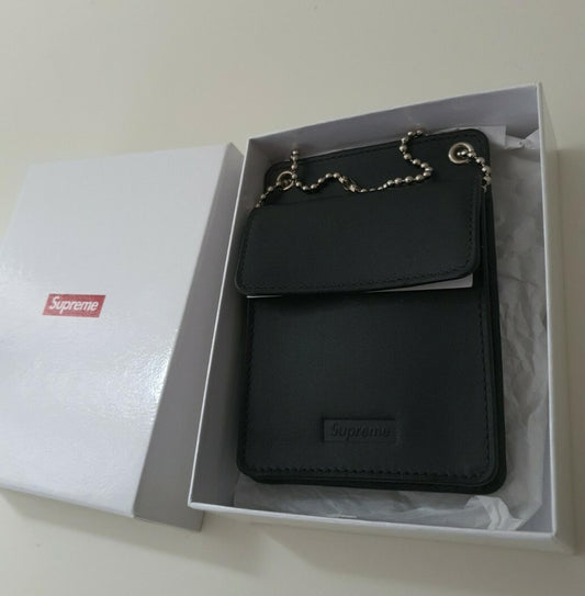 FW18 Supreme tarjetero de cuero negro cartera con logotipo de caja pequeña Nuevo accesorio
