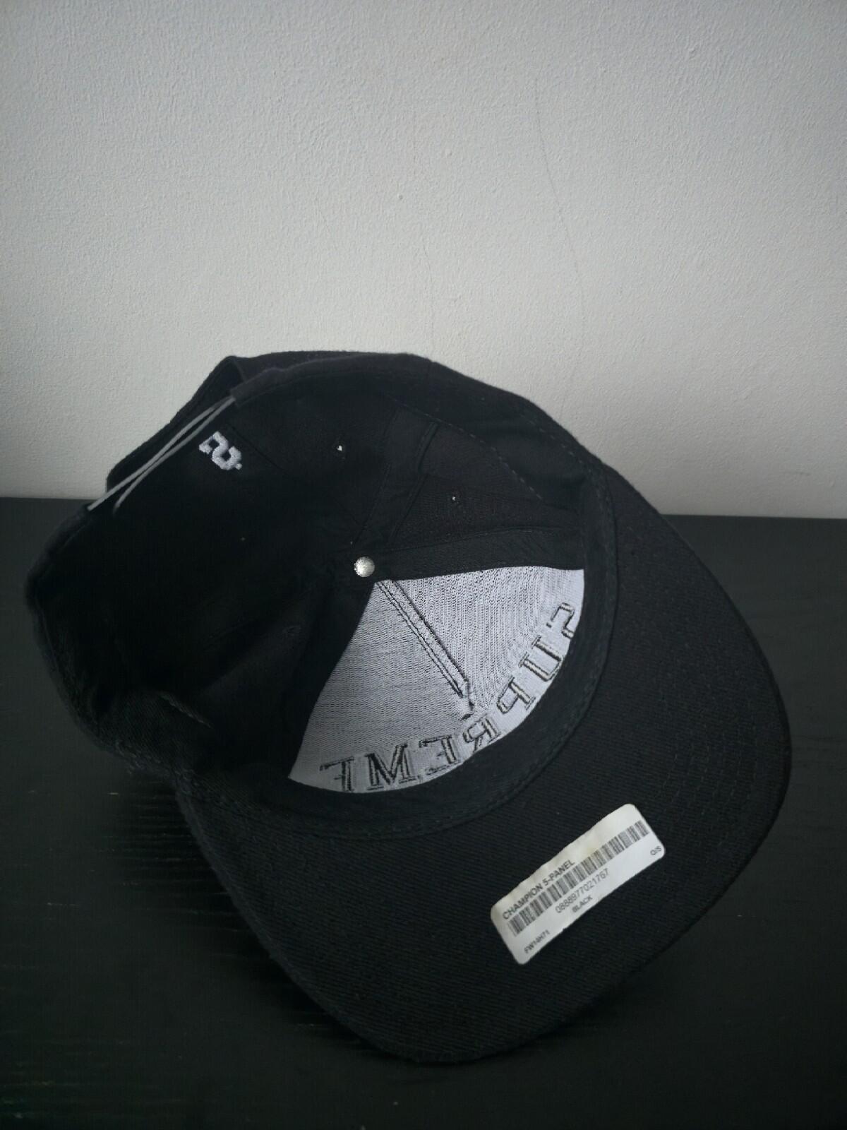 Gorra de 5 paneles Supreme x Champion FW14 con logotipo bordado, color negro