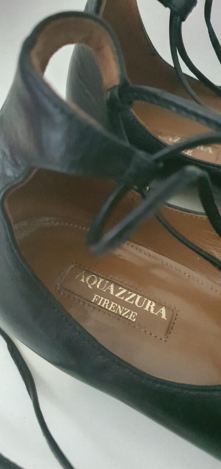 £415 AQUAZZURA Black Leather Christy Flat Pointed Toe Sandals Ballet EU 38 UK 5