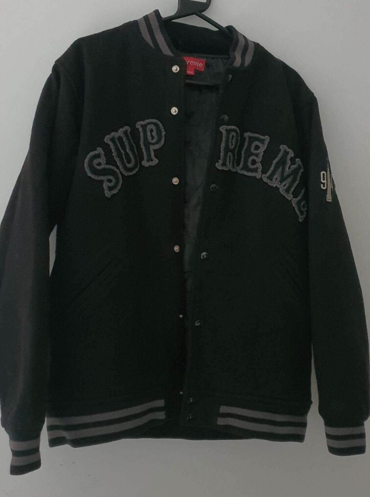 FW05 Supreme Empire State Wool Varsity Jacket Black Size L