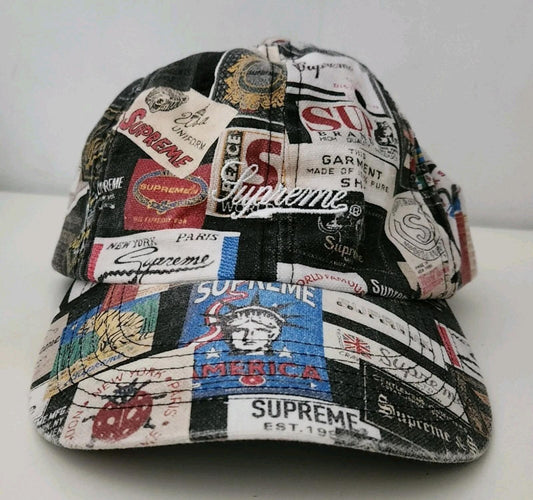 SS21 Supreme Labels 6-panel Black Cap Canvas Hat
