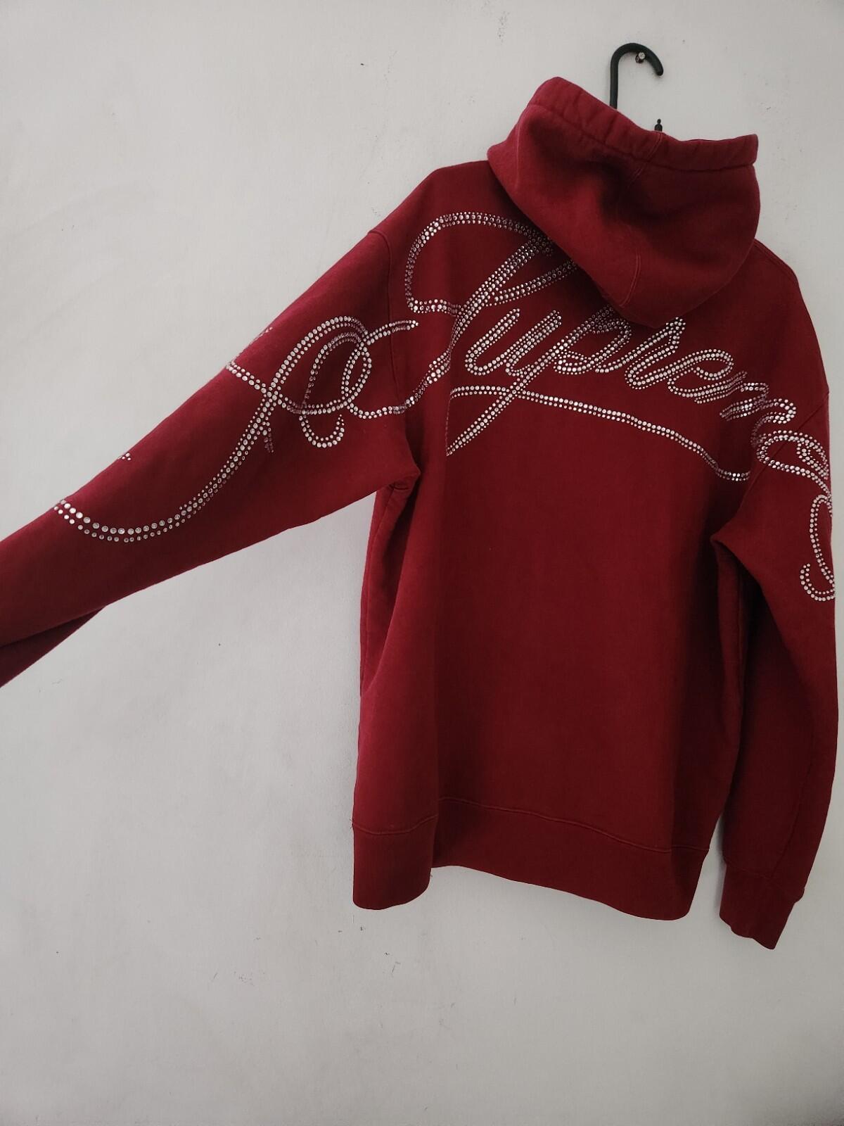 FW19 Supreme Rhinestone Script hooded sweatshirt size M medium hoodie cardinal