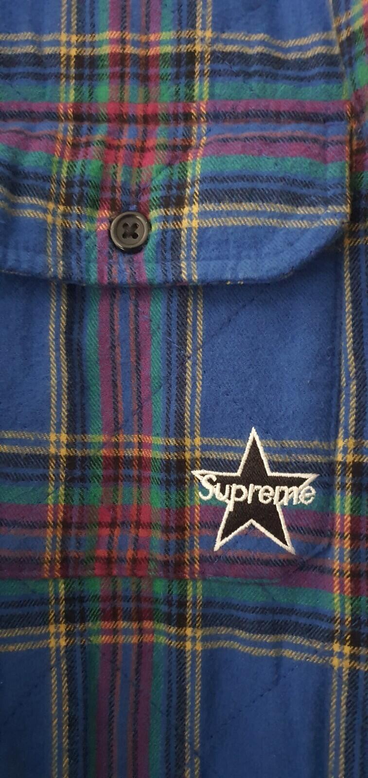 FW21 Supreme Quilted Plaid Flannel Shirt Blue Size XL