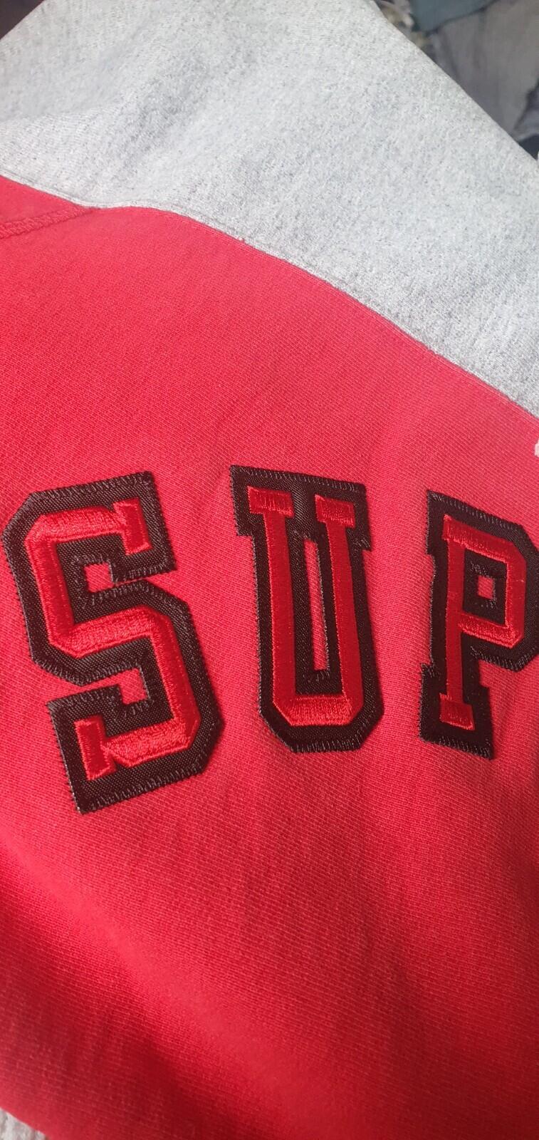 FW13 Supreme 2-Tone Arc Logo Pullover medium hoodie Red Hooded Sweatshirt Hoodie