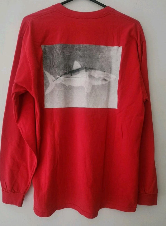 FW11 Supreme Shark L/S Tee Größe L Langarm Rot T-Shirt 2011 Vintage Top