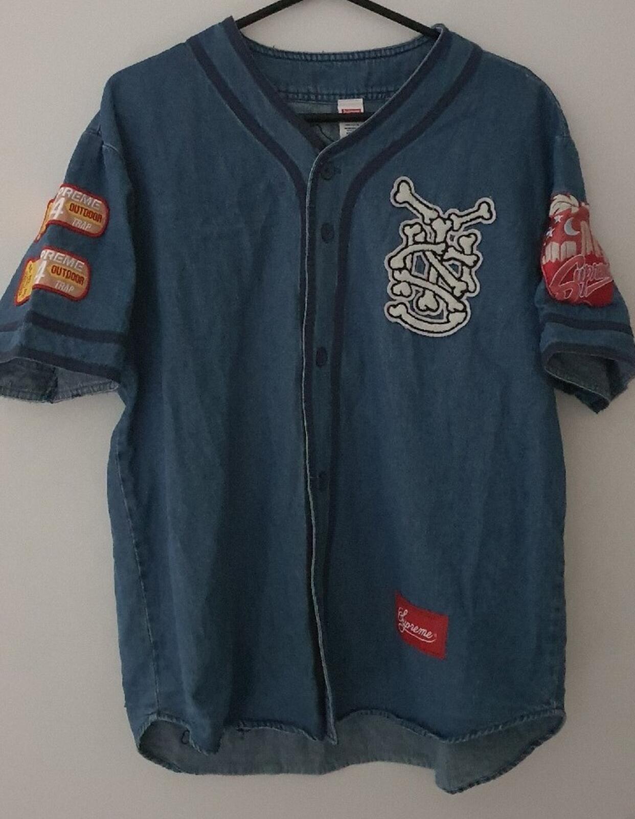 SS21 Supreme Patches Denim Baseball Jersey size S small
