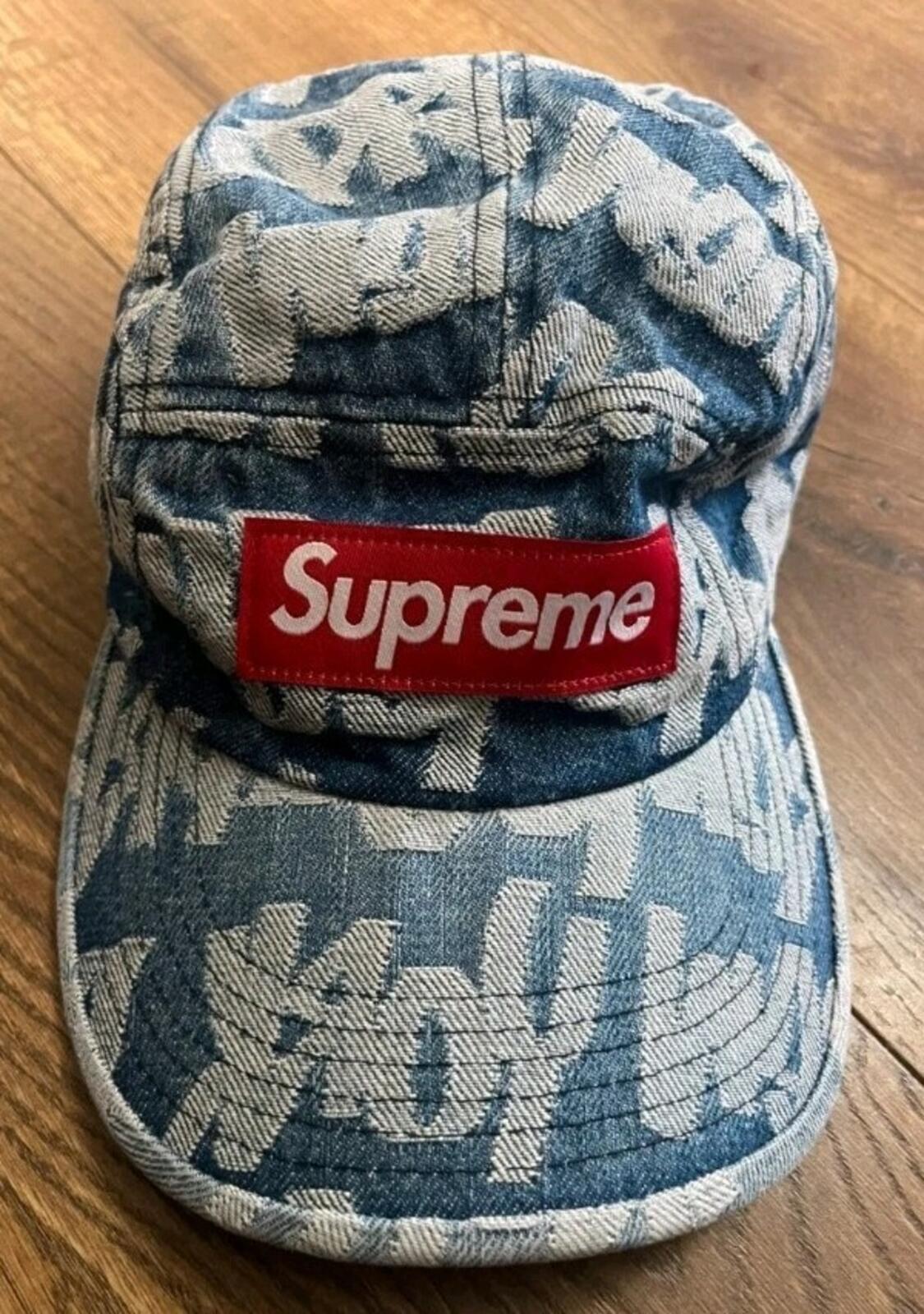 SS22 Supreme Fat Tip Jacquard Denim Camp Cap Blue