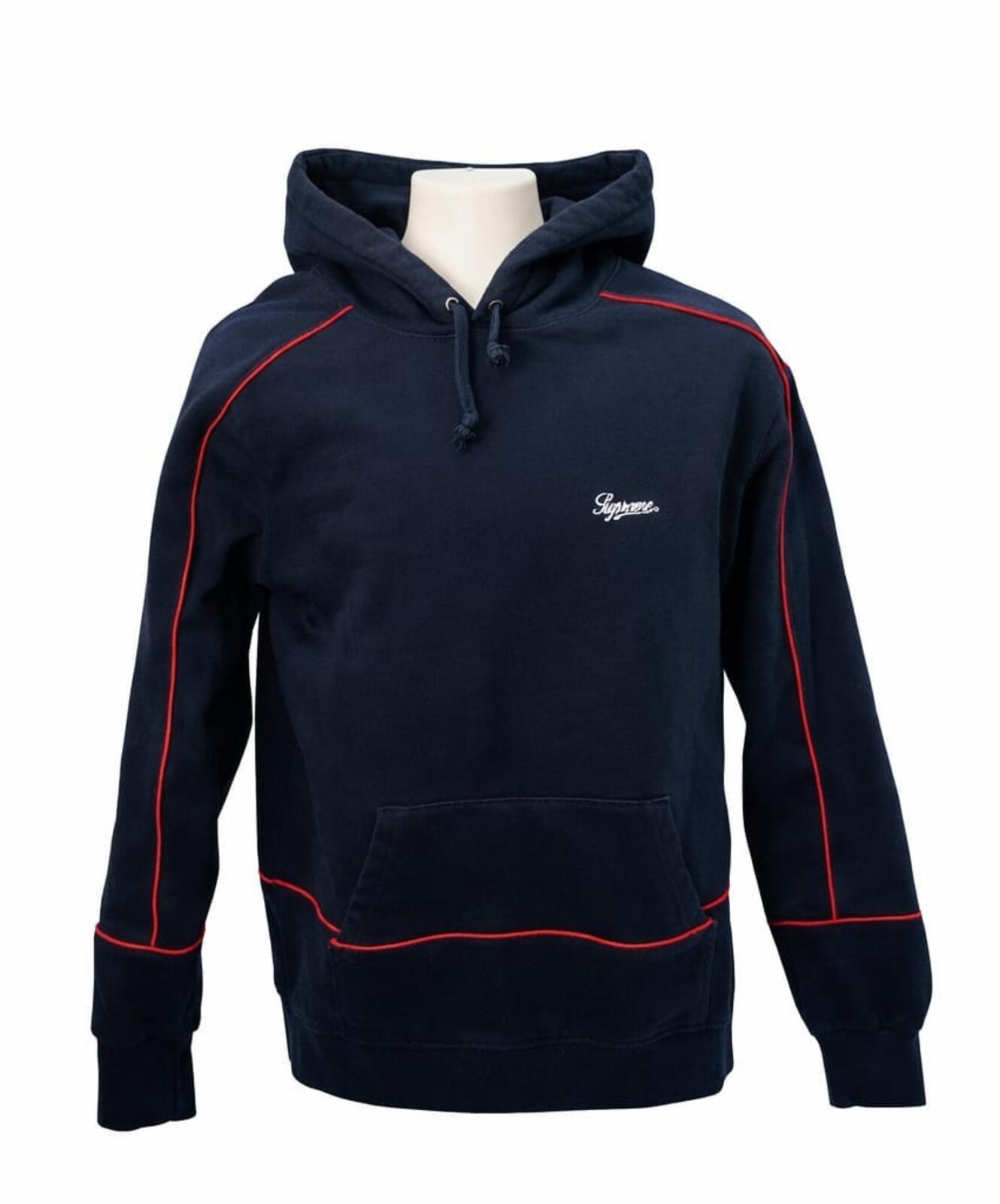 SS18 Supreme Piping Hooded Sweatshirt Navy Size L