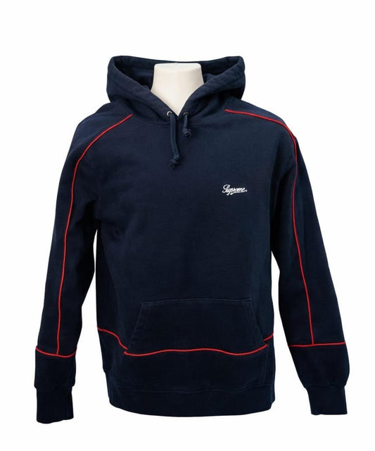 SS18 Supreme Piping Hooded Sweatshirt Navy Size L