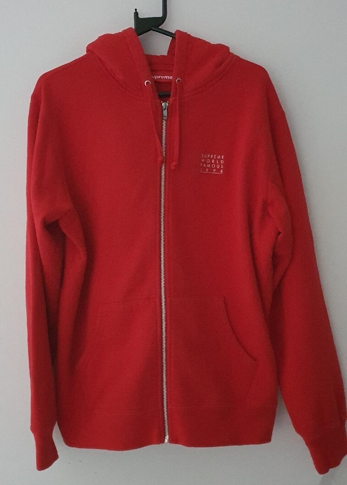 SS18 Supreme World Famous Zip Up Hooded Sweatshirt Red Size M