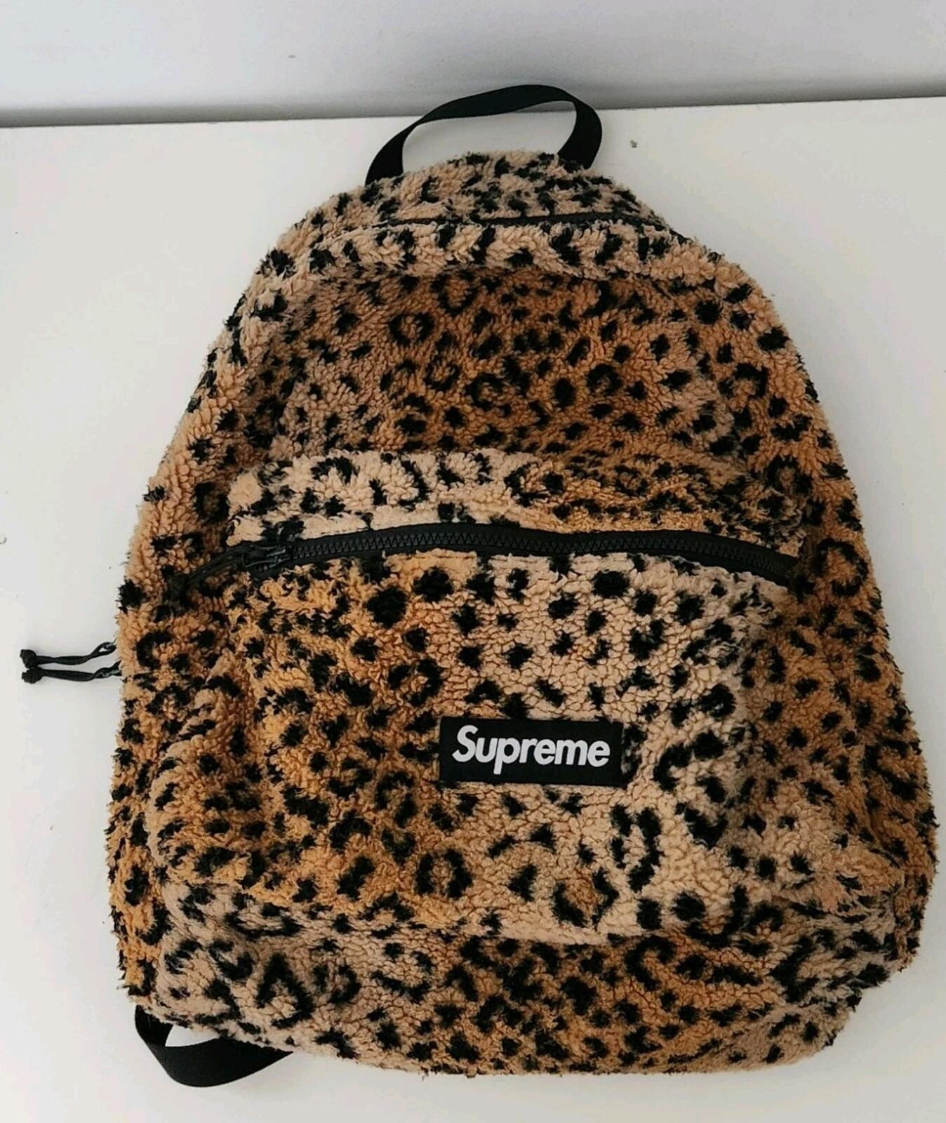 FW17 Supreme Leopard Fleece Backpack Bag Yellow