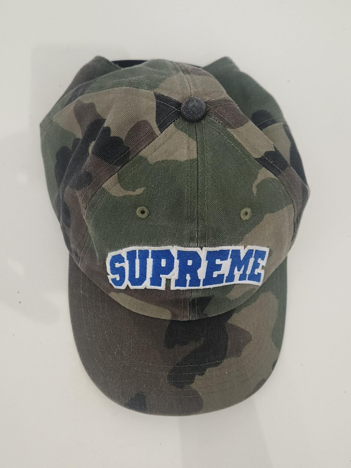 FW24 Supreme Felt Arc 6 panel Woodland Camo Cap Green Hat Camouflage