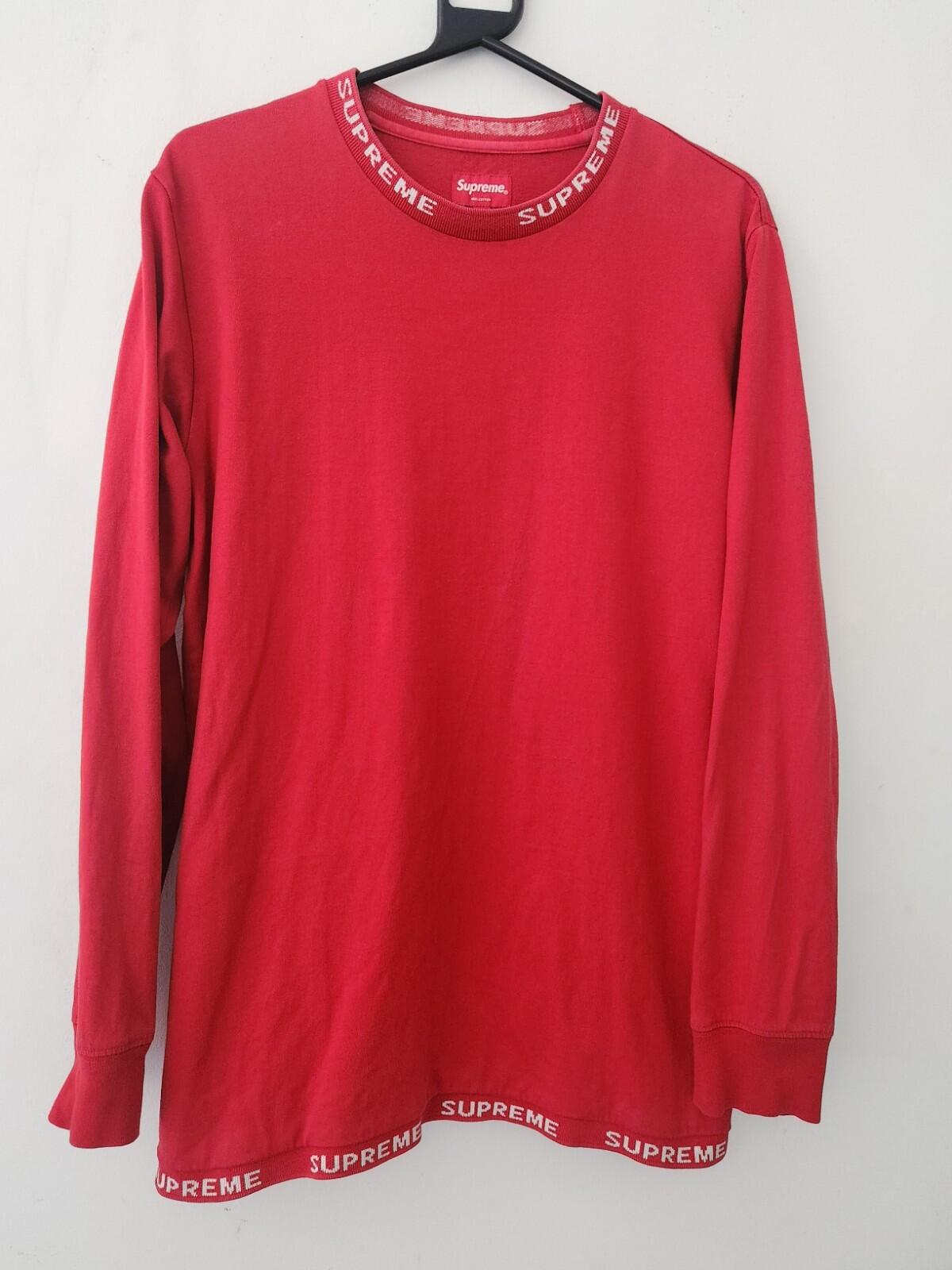 FW14 Supreme Logo Rib L/S Tee Size M Medium Jumper Crewneck Red Vintage 2014